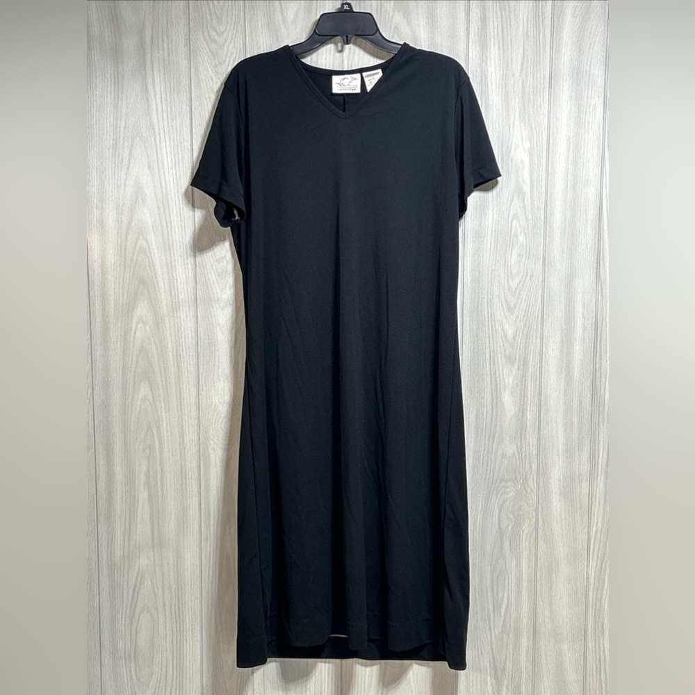 Kathie Lee Collection Black Short Sleeve V-Neck T-Shirt Dress Size XL